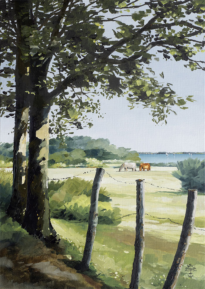 Réf. H-19.023 - La campagne au Vran. Ile aux Moines. Huile sur toile 33x46 cm - 600 €