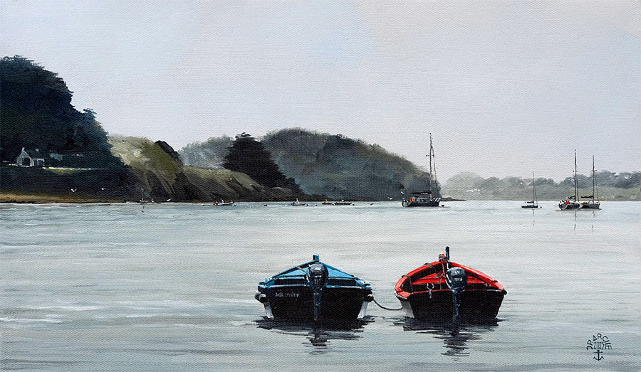 Réf. H-25.006 - Les deux plates. Huile sur toile 46x27 cm. Collection particulière