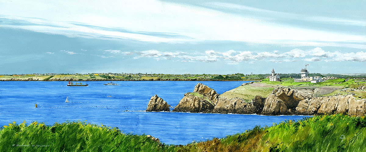 Réf. A-13.022 - Le sémaphore du Toulinguet, Crozon. Aquarelle/Gouache 72x30 cm