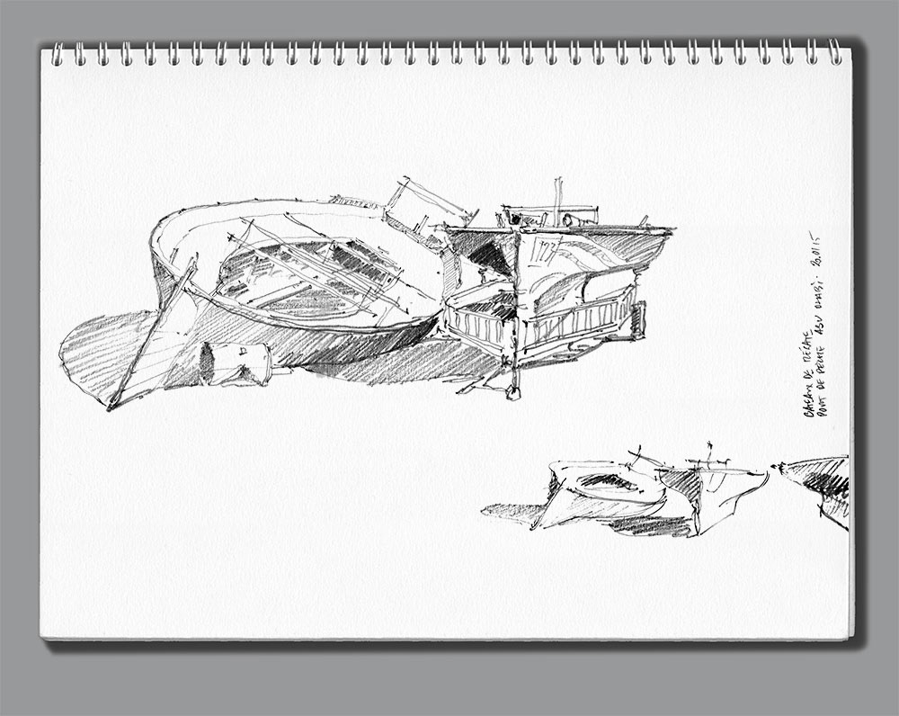 Carnets de croquis Abu Dhabi - 11 - Bateaux de régates. Vieux port d'Abu Dhabi