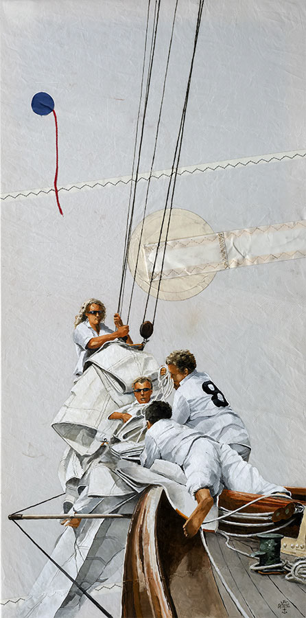 Réf. H-23.018 - En régate sur "Moonbeam 8" - 6 - Huile sur voile 50x100 cm - 2300 €