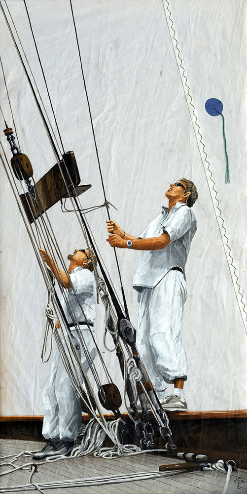 Réf. H-23.013 - En régate sur "Moonbeam 8" - 1 - Huile sur voile 50x100 cm - 2400 €