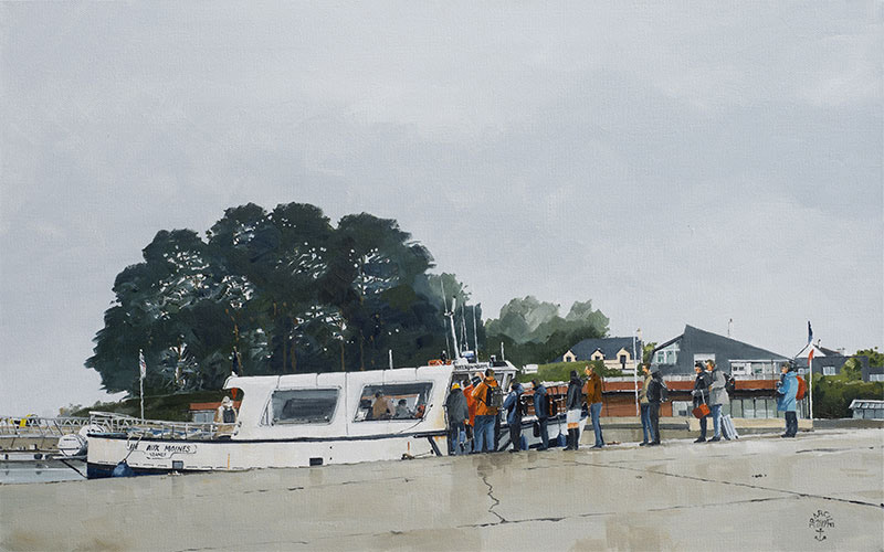 Réf. H-19.016 - Embarquement sur le passeur. Port-Blanc en Baden. Huile sur toile 61x38 cm - Col. Particulière