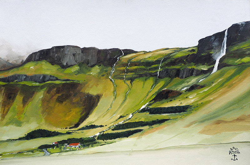 Réf. H-19.050 - Chutes sur la péninsule de Snaefellsnes  (Islande). Huile sur toile 32x22 cm - Col. particulière