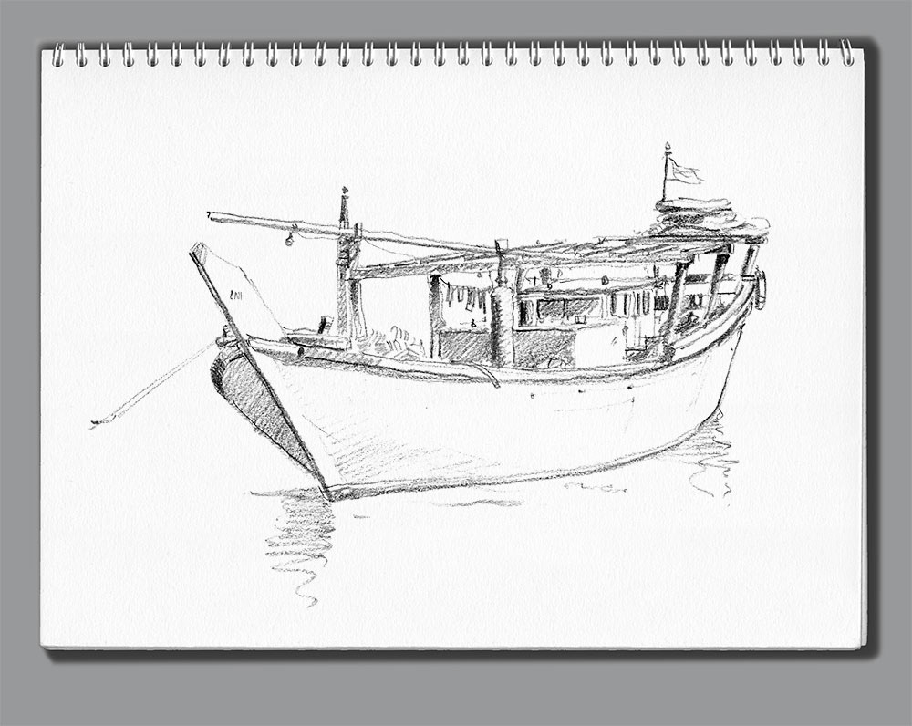 Carnets de croquis Abu Dhabi - 6 - Bateau de pêche. Vieux port d'Abu Dhabi