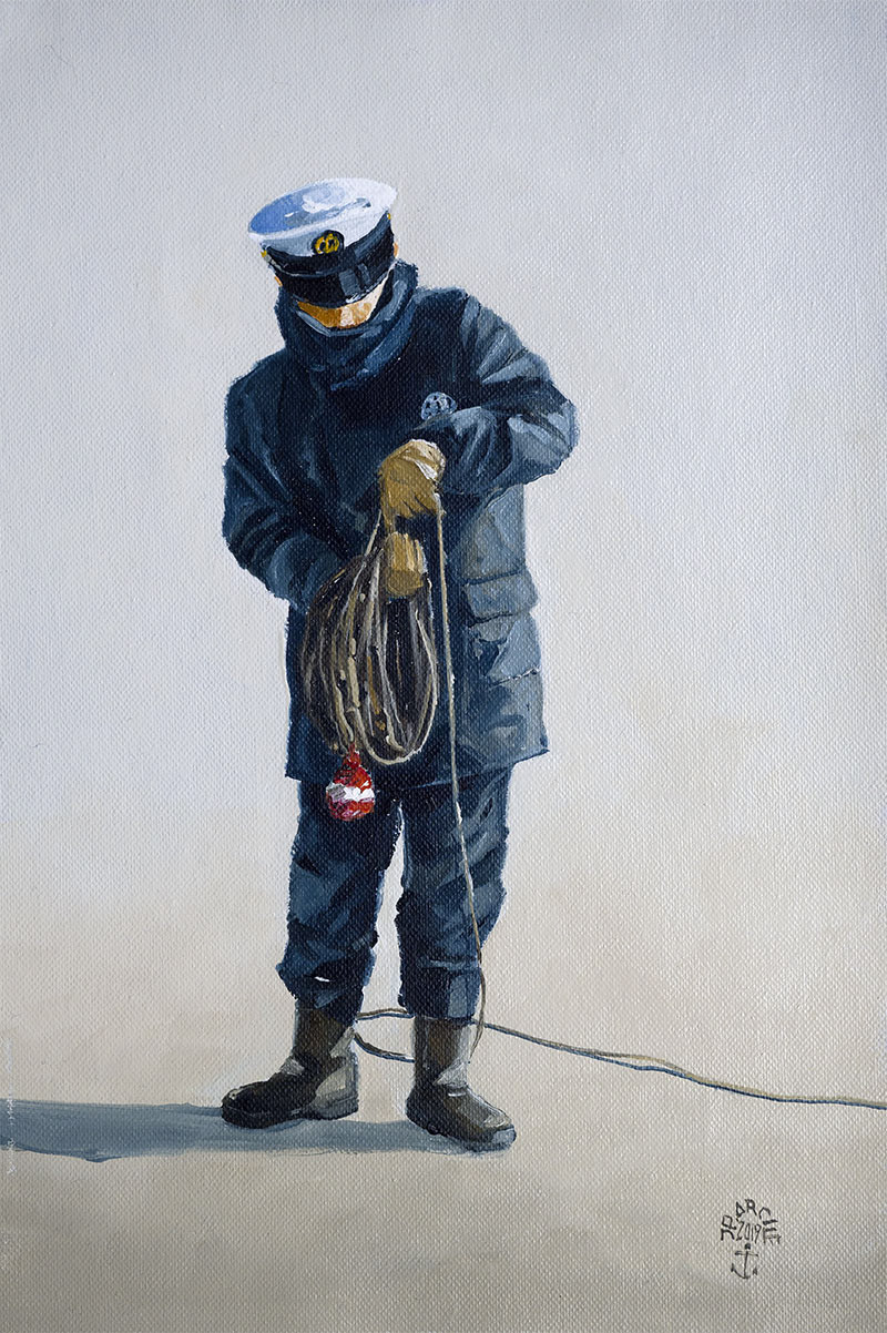 Réf. H-19.010 - Lovage de la touline. Huile sur toile 20x31 cm - Col. particulière