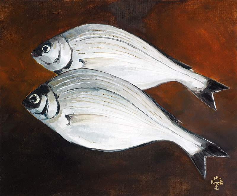 Réf. H-15.008 - Les Dorades. Huile sur toile 55x46 cm - Col. particulière