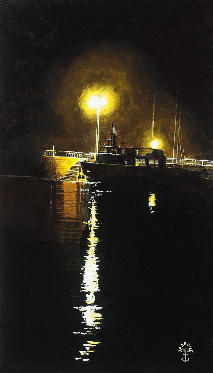 Réf. H-16.033 - La nuit du passeur à Toulindac, Ile aux Moines. Huile sur toile 27x46 cm - Collection particulière