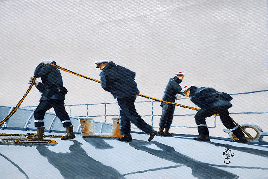 Réf. H-19.012 - A rentrer l'aussière. Huile sur toile 31x20 cm - Col. Particulière