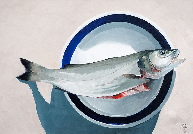 Réf. H-15.042 - Le bar vidé dans l'assiette. Huile sur toile 55x38 cm - Col. Particulière