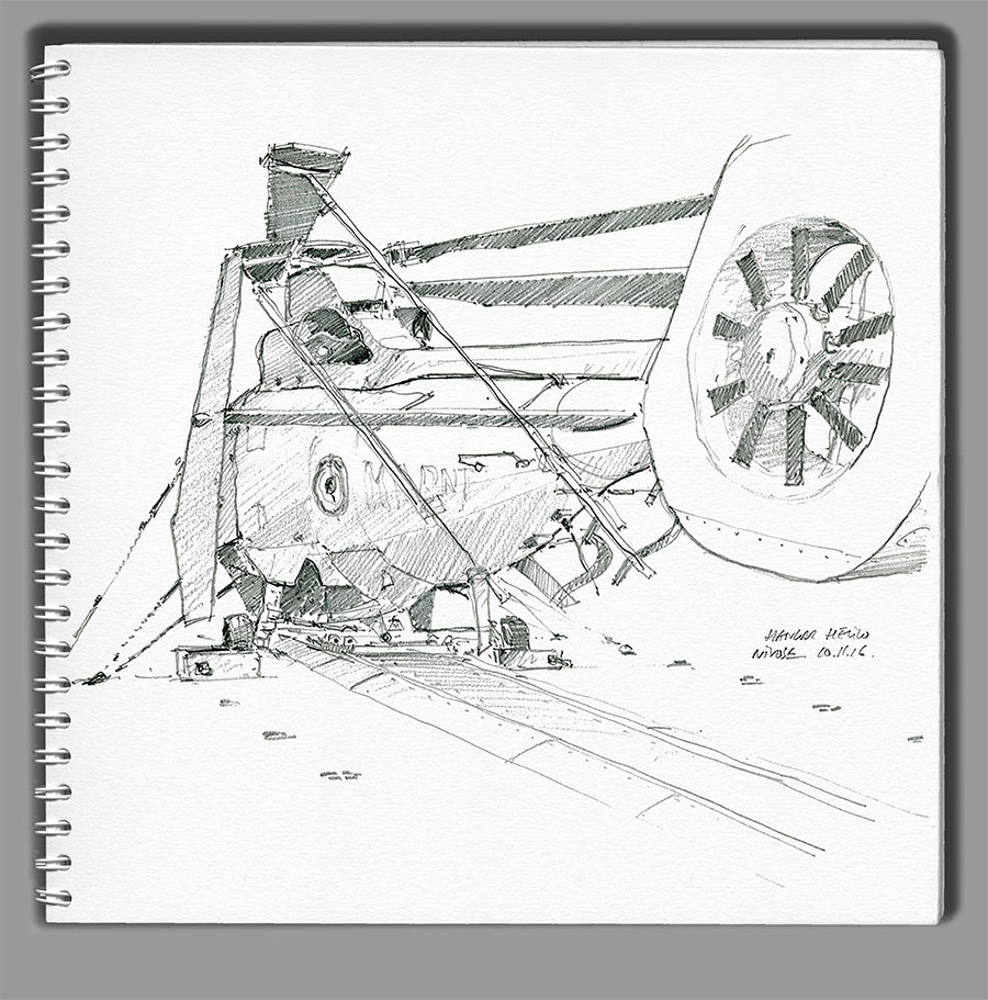 Croquis FS "Nivôse". Dans le hangar hélico
