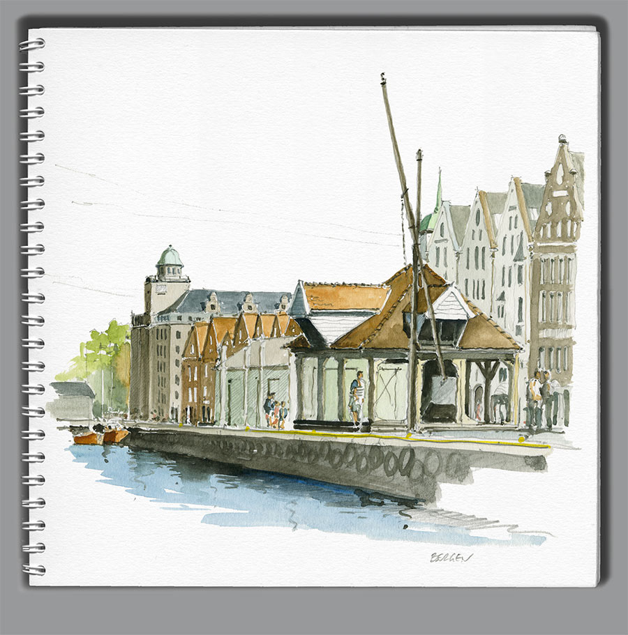 Carnet de croquis Grand Nord - sur le port de Berguen (Norvège)