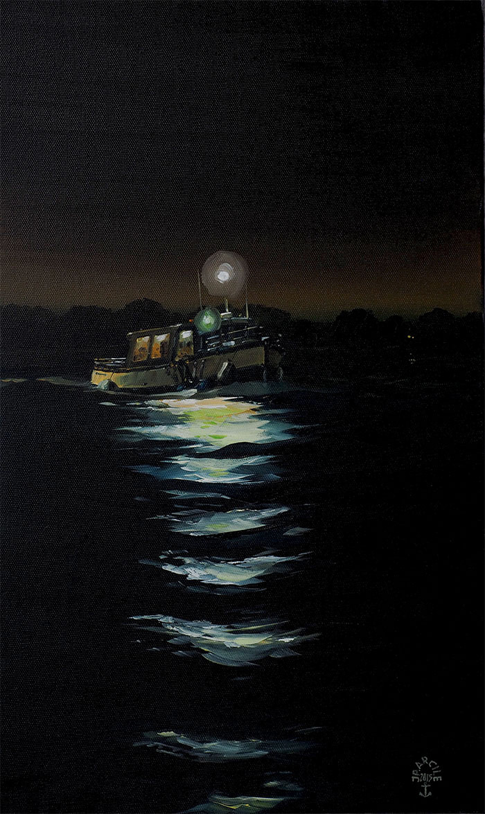 Réf. H-15.014 - Passage de nuit vers l'île aux Moines. Huile sur toile 33x55 cm - Col. Particulière