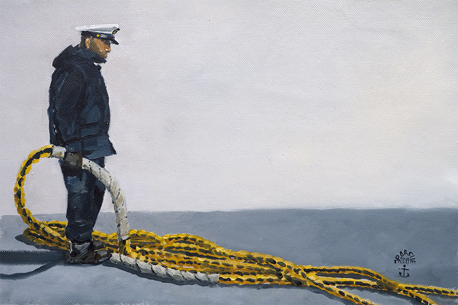 Réf. H-19.011 - L'aussière dans la main. Huile sur toile 31x20 cm - Col. particulière