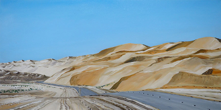 Réf. H-15.006 - Dunes dans le désert du coté de Liwa (Émirats Arabes Unis). Huile sur toile 80x40 cm - 1000 €