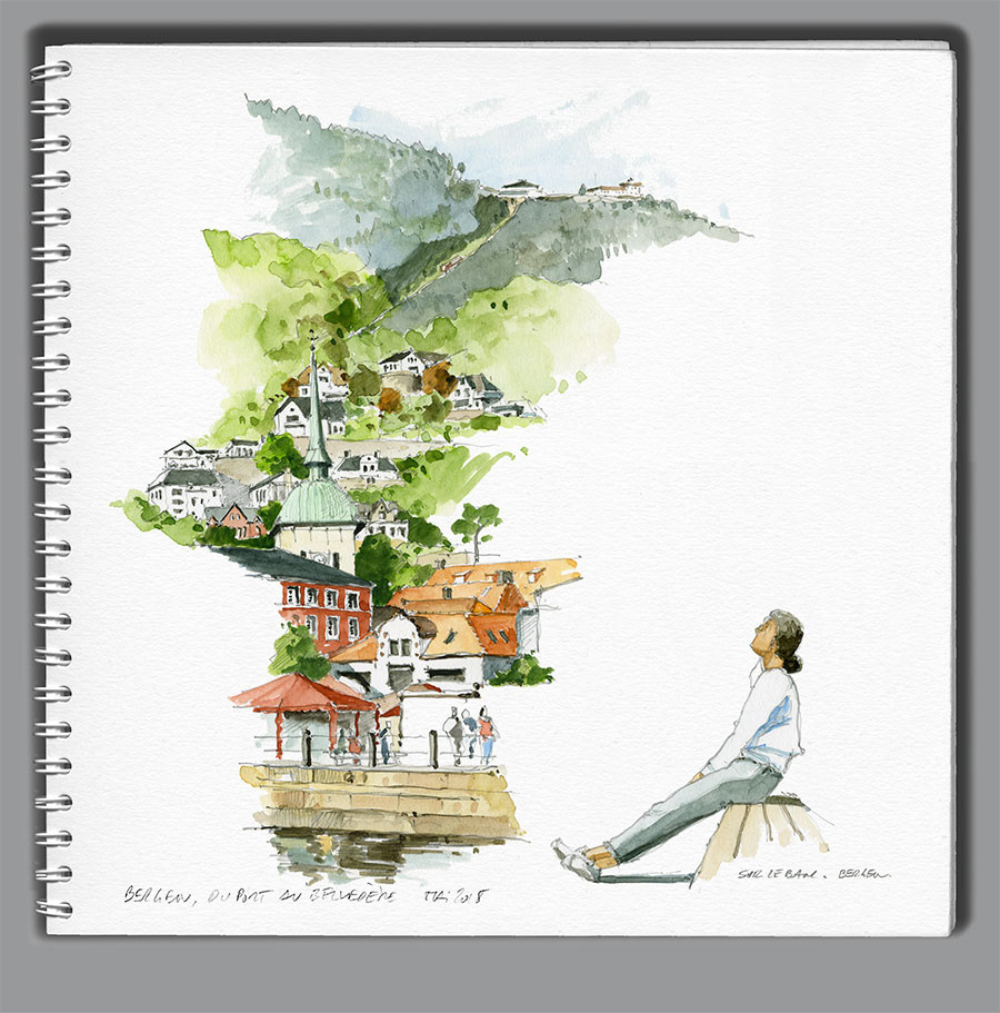 Carnet de croquis Grand Nord - Du port au belvédère. Bergen (Norvège)
