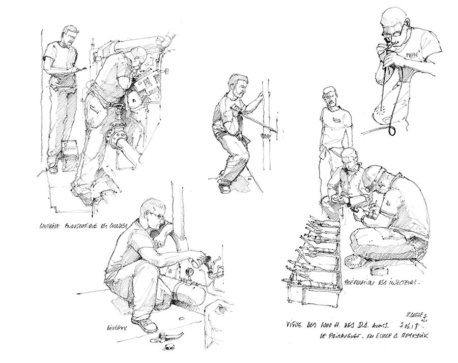 Crayonnés FASM Primauguet. Visite des 1000 heurs des DA avant