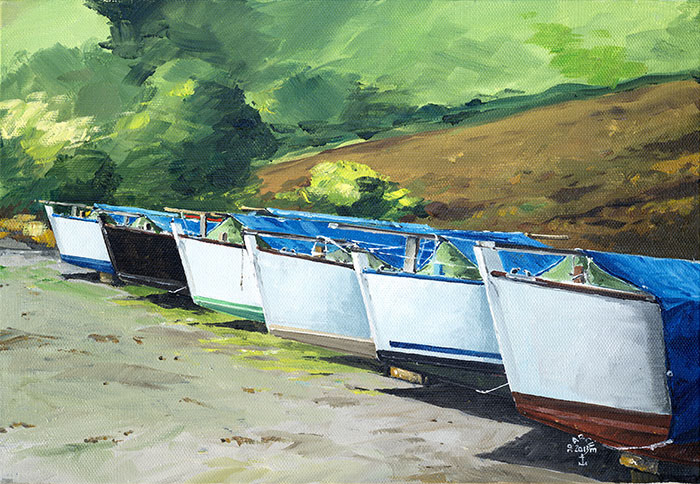 Réf. H-13.035 - Guépard en hivernage au Chantier du Guip. Huile sur toile 35x24 cm - 280 €