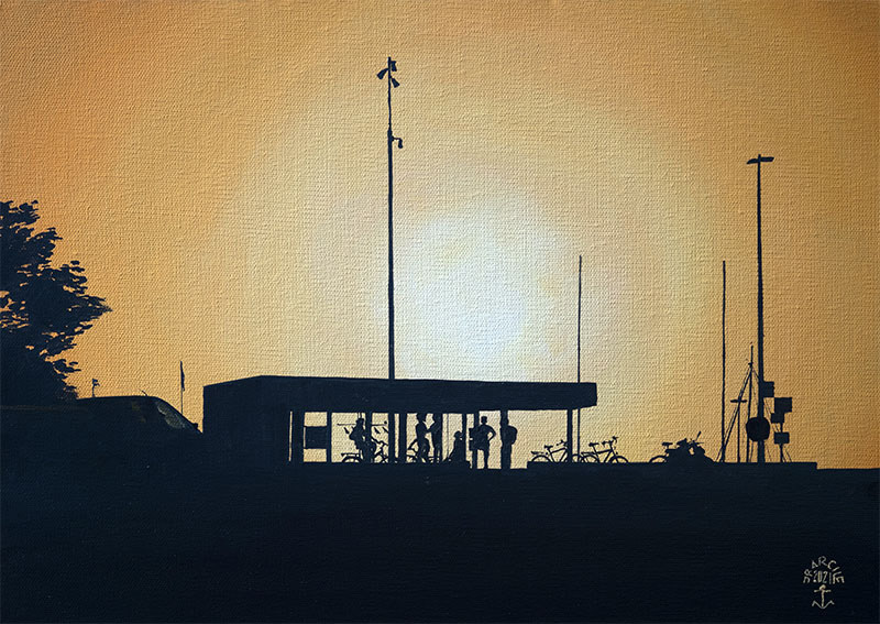 Réf. H-21.022 - Ombres chinoises sur le Grand-Pont. Huile sur toile 46x33 cm - 800 €