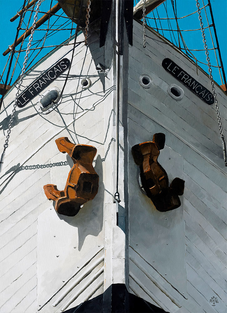 Réf. H-25.017 - L'étrave du "Français". Huile sur toile 73x100 cm. Col. particulière