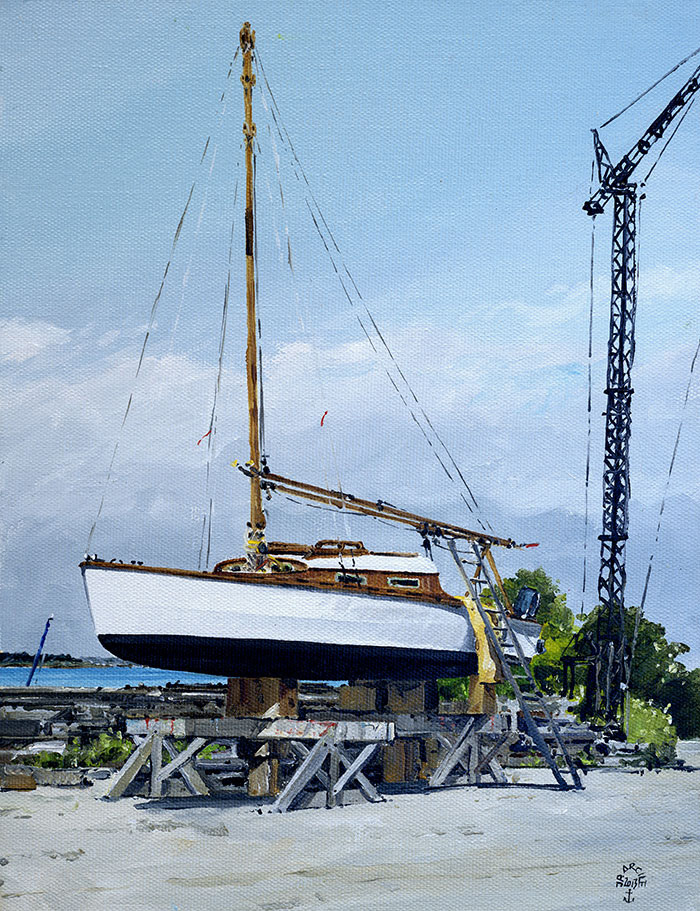 Réf. H-13.023 - Bélouga en réparation au Chantier du Guip. Huile sur toile 35x27 cm - Col. Particulière