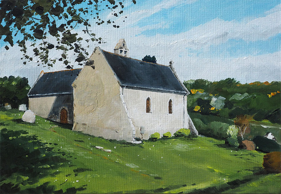 Réf. H-16.013 - La chapelle St-Marc, Tréveneuc. Huile sur toile 55x38 cm - Col. Particulière