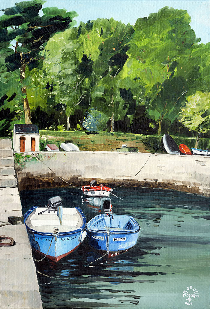 Réf. H-14.021 - Plates dans le port du Trech'. Huile sur toile 25x35cm - Col. Particulière
