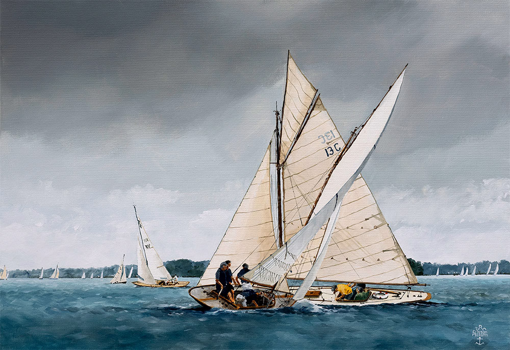 Réf. H-25.010 - En régate . Huile sur toile 55x38 cm. Col. particulière