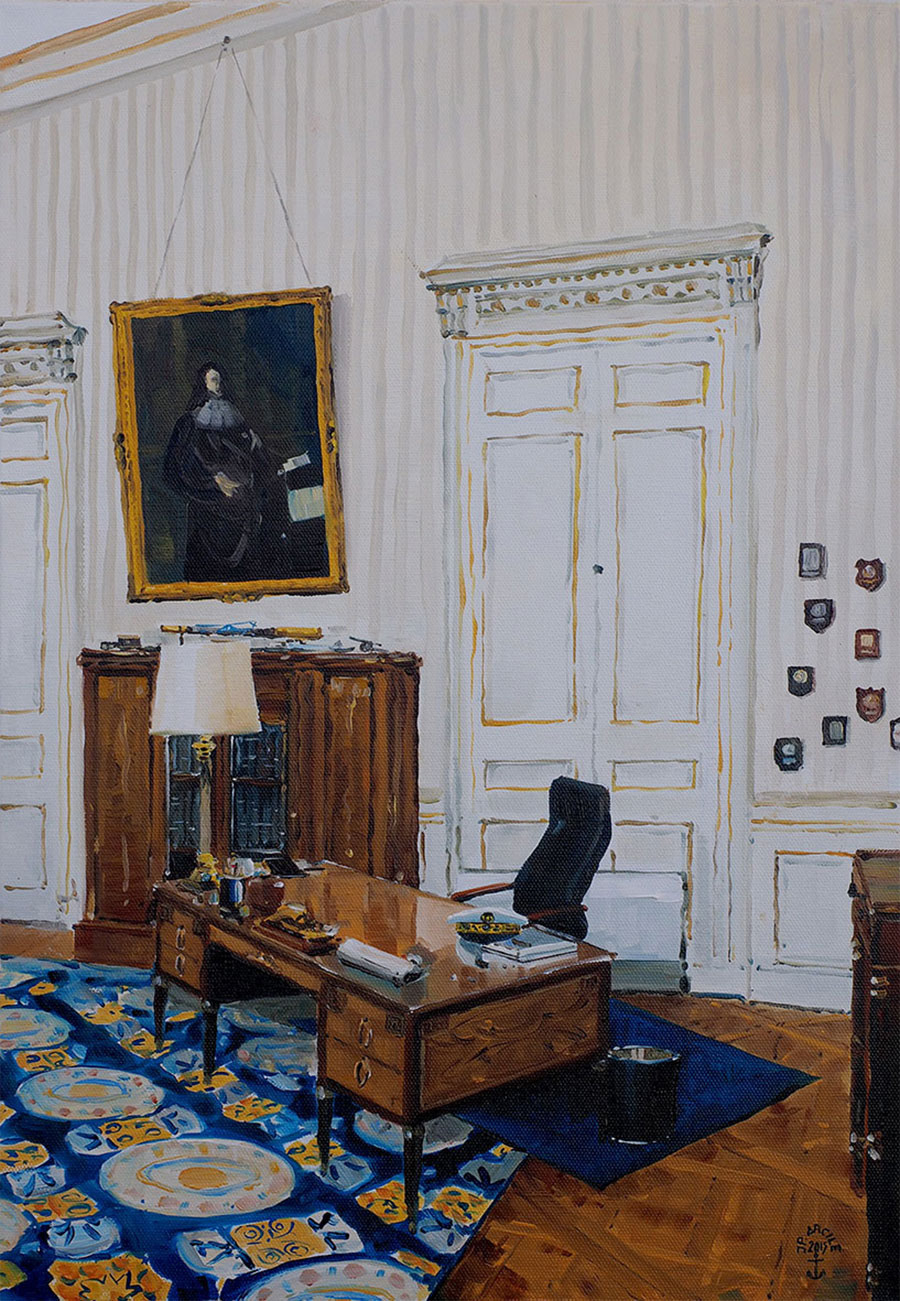 Réf. H-15.001 - Hôtel de la Marine, rue Royale, Paris. Le bureau du chef d'état major de la marine. Huile sur toile 38x55 cm