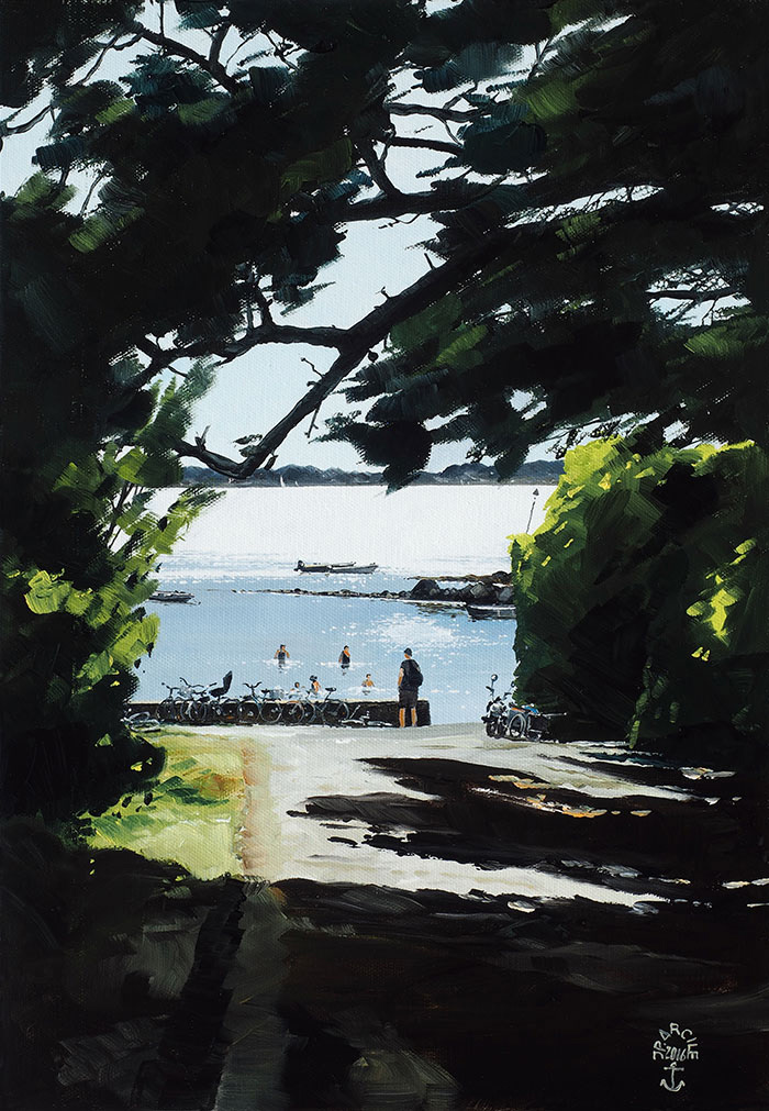 Réf. H-16.034 - L'arrivée au Goret, Ile aux Moines. Huile sur toile 33x46 cm - Col. Particulière