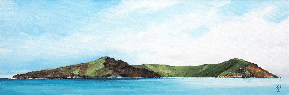 Réf. H-17.005-L'île St-Paul, Océan Indien. Huile sur toile 90x30cm