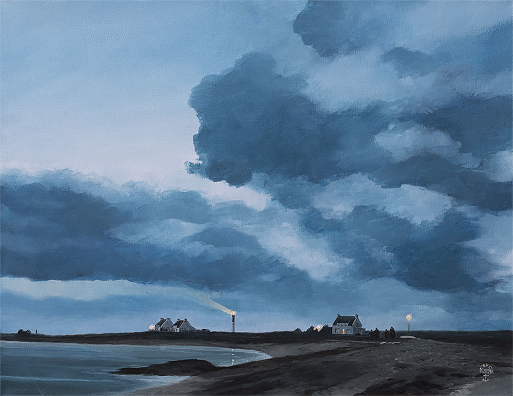 Réf. H-22.029 - Une fin de journée sur l'île de Sein. Huile sur toile 65x50 cm - 1500 €