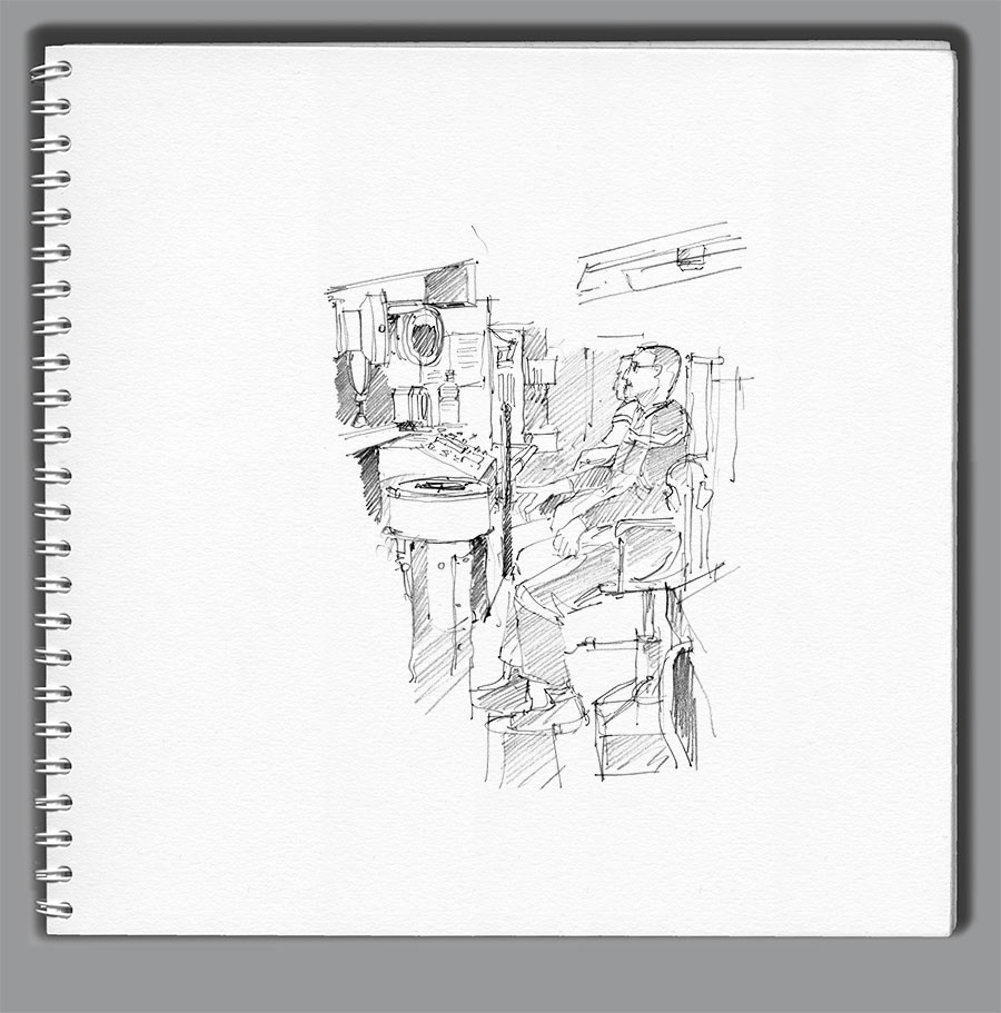 Carnet de croquis La Motte-Picquet. Dans la fosse du barreur