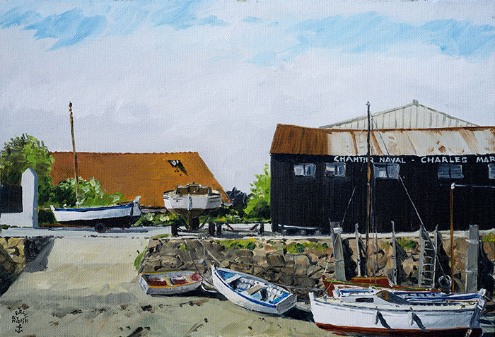 Réf. H-13.021 - Le Chantier du port de Noirmoutier en l'île. Huile sur toile 35x24 cm - 320 €