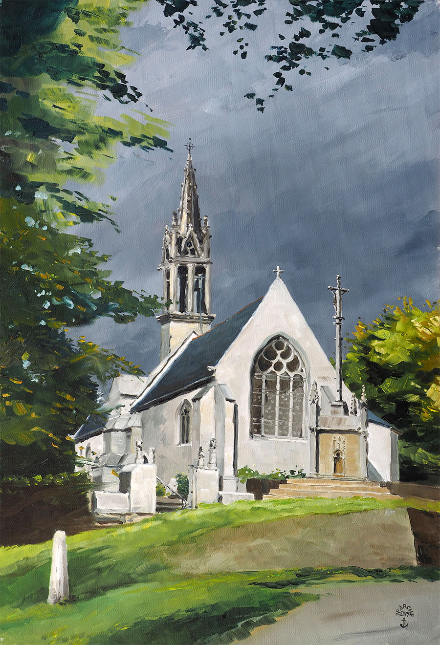 Réf. H-15.052 - Chapelle St-Laurent à Lannourec (Cap Sizun). Huile sur toile 50x73 cm - 1500 €