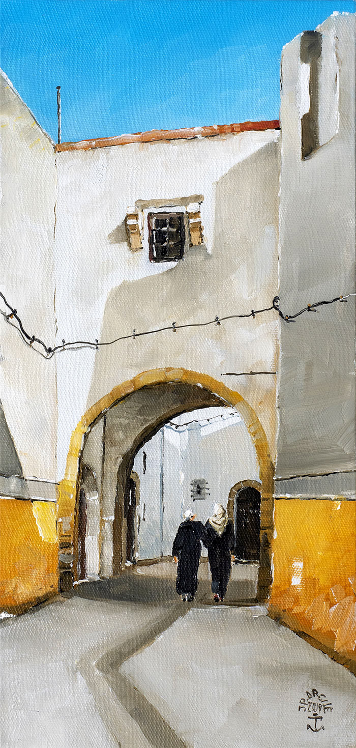 Réf. H-19.005 - Nouvelle médina à Casablanca -1. Huile sur toile 20X40 cm