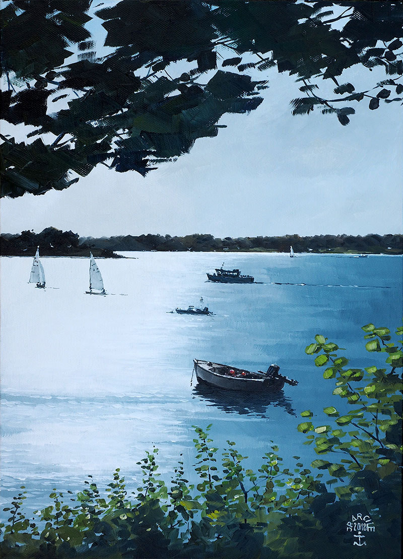 Réf. H-18.065 - La plate au Rudel, Ile aux Moines. Huile sur toile 46x33 cm. 09/2018 - 800 € - Col. Particulière
