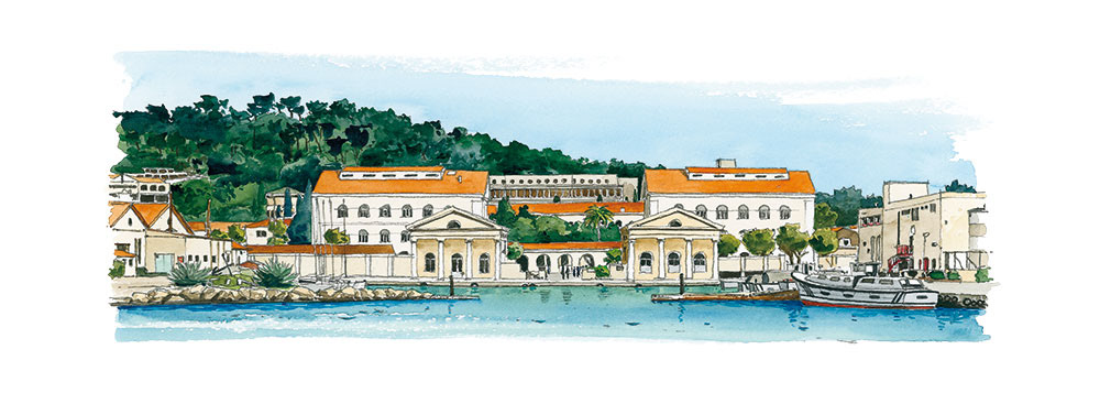 Réf. A-13.434 - CIN St-Mandrier. La Darse et l'Entrée Nord. Aquarelle 50x20 cm