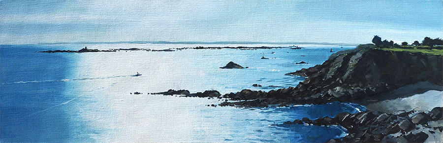 Réf. H-16.008 - L'île Harbour et les îles vues de St-Marc - Tréveneuc. Huile sur toile 38x55 cm - Col. Particulière