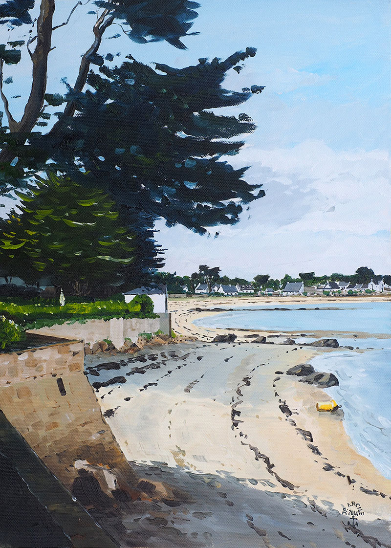 Réf. H-14.035 - Anse de Kerbourgnec - St-Pierre Quiberon. Huile sur toile 33x46 cm - Col. particulière