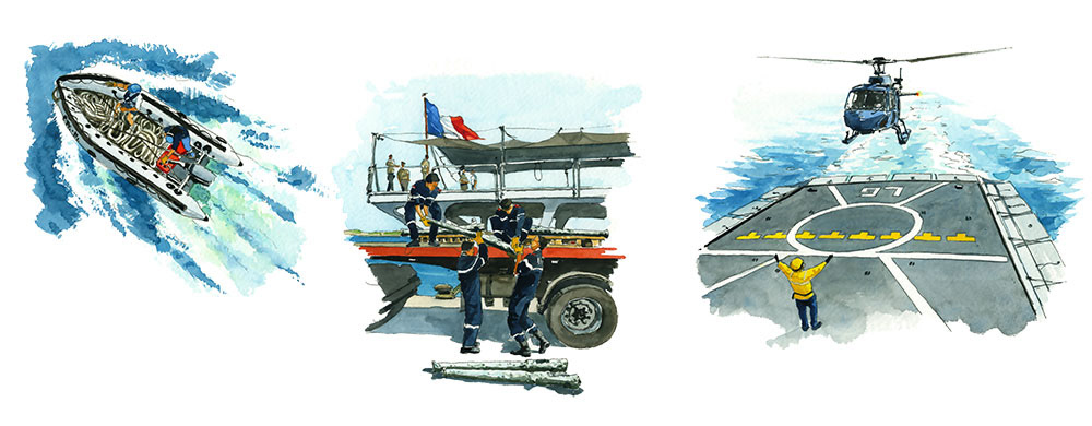 Réf. A-16.007 - Planche La Grandière en TRDI - A bord du La Grandière. Aquarelle 50x23 cm