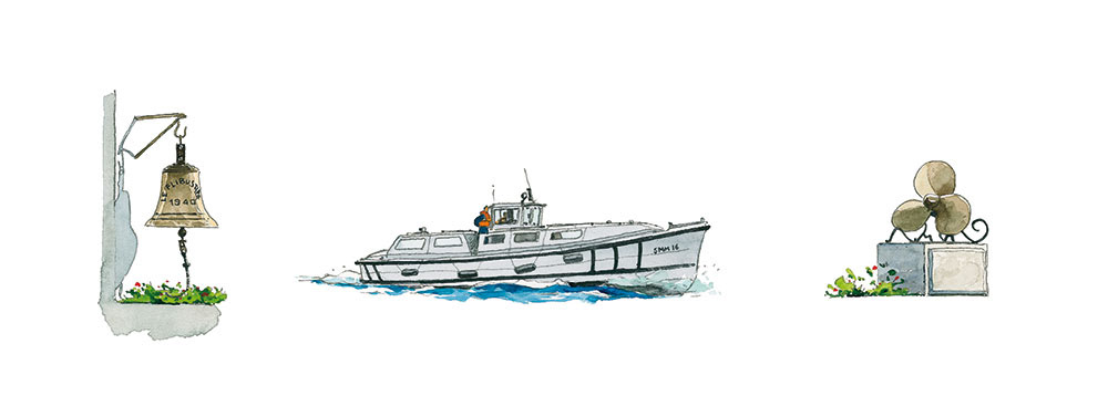 Réf. A-13.037 - CIN St-Mandrier. Vedette et détails. Aquarelle 50x20 cm