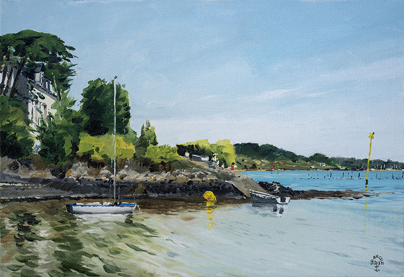 Réf. H-13.043 - Au mouillage à Port-Brouel . Huile sur toile 35x24 cm - Col. particulière