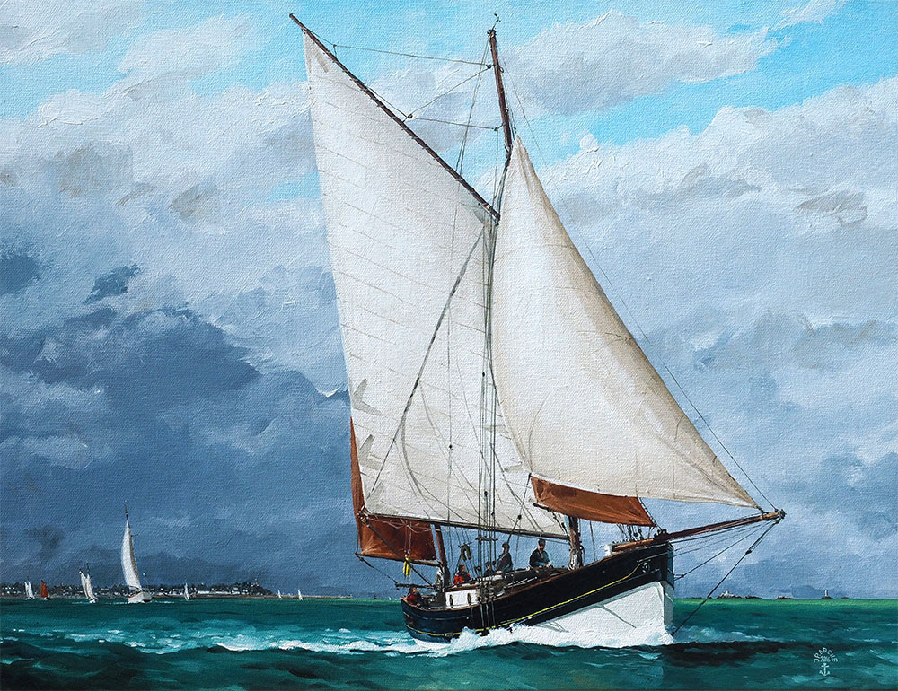 Réf. H-16.020 - Le "St-Quay", Langoustier de St-Quay-Portrieux. Huile sur toile 61x46 cm - Col. particulière