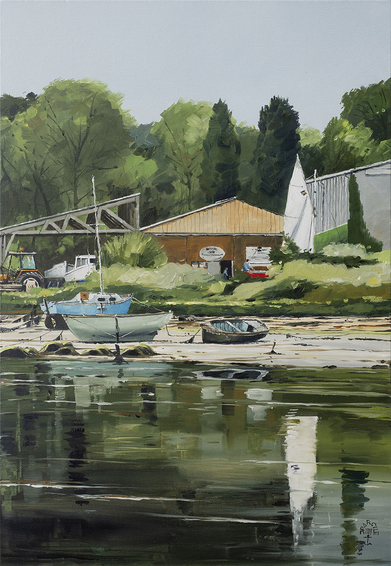 Réf. H-19.020 - Préparatifs pour la saison au Chantier du Guip. Ile aux Moines. Huile sur toile 38x55 cm - Col. Particulière