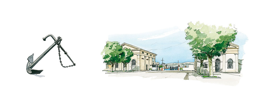 Réf. A-13.044 - CIN St-Mandrier. Ancre et Aubette Nord. Aquarelle 50x20 cm