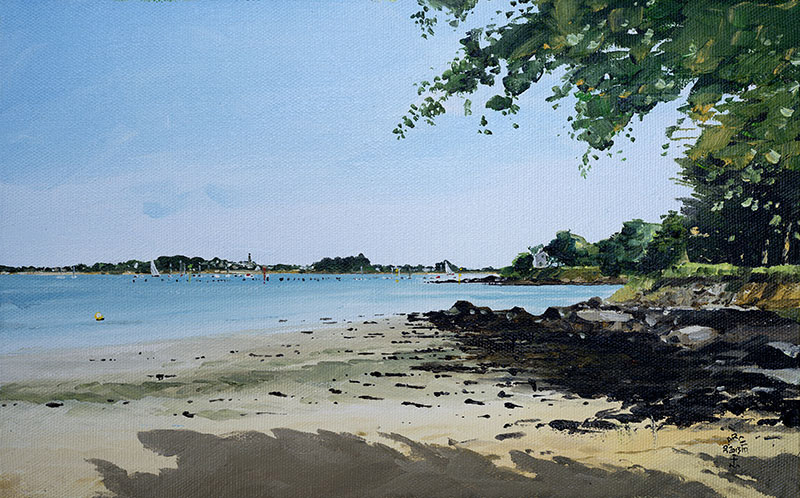 Réf. H-13.050 - Port-Miquel et l'île d'Arz. Huile sur toile 35X22 cm - Col. Particulière