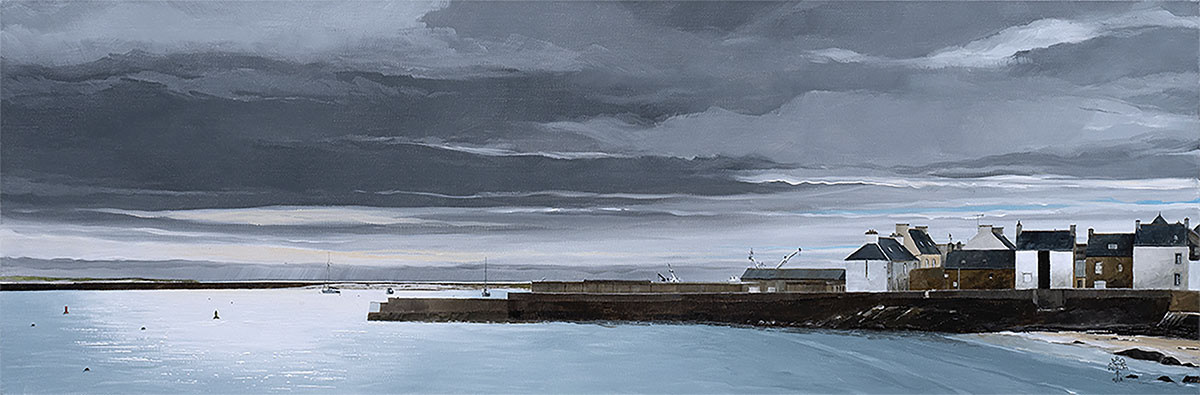 Réf. H-22.010 - Une éclaicie furtive sur l'île de Sein. Huile sur toile 90x30 cm - 1500 €