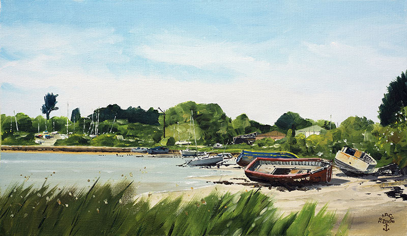 Réf. H-14.018 - Les pensionnaires de l'anse du Guip. Huile sur toile 46x27 cm -  450€