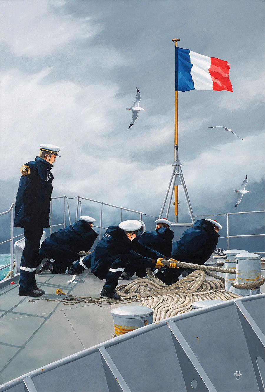 Réf. H-14.001 - L'aussière à bord. Huile sur toile 89x130 cm